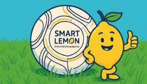 Cartoonhafte Darstellung einer Zitrone und und einem Fußball, auf dem SMART LEMON steht - SMART LEMON