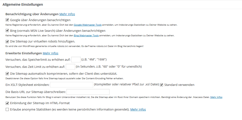 XML Sitemap Plugin - Einstellungen (c) SMART LEMON GmbH & Co. KG