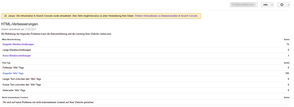 Screenshot GSC Report HTML-Verbesserungen