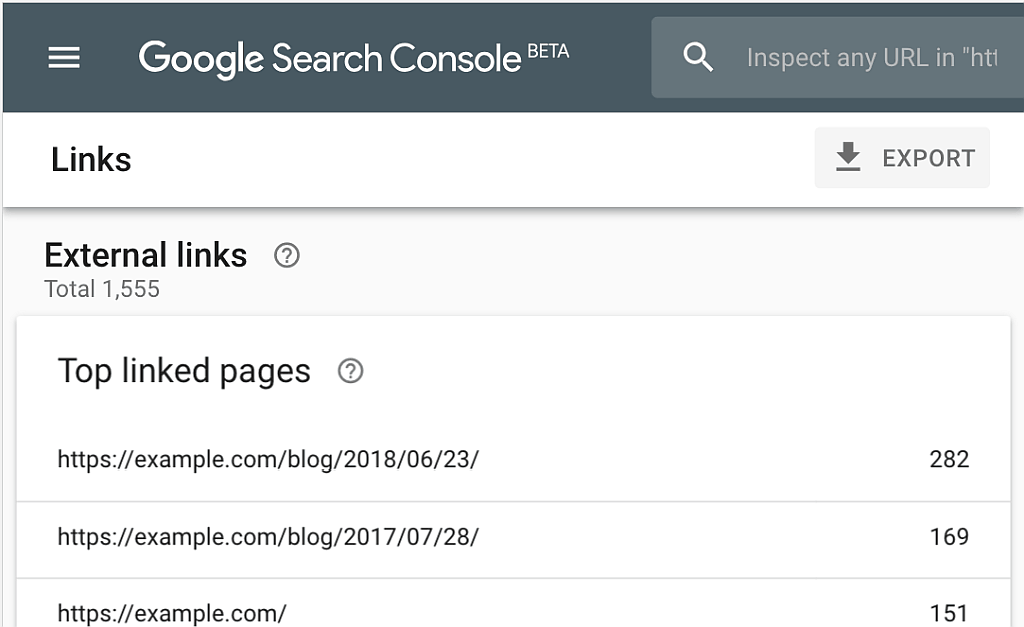Screenshot des neuen Link-Report aus Google Search Console Beta - 21. August 2018