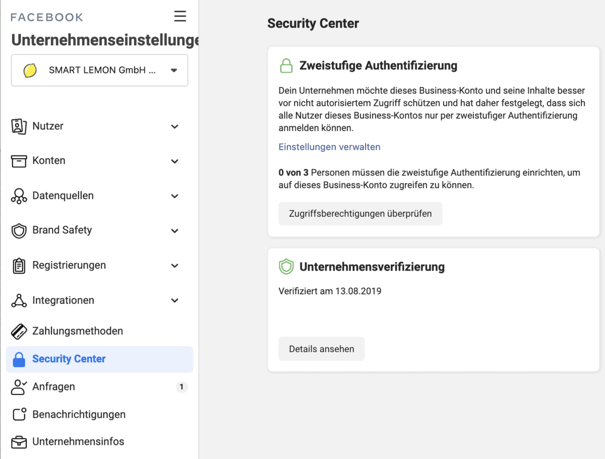 zweistufige authentifizierung facebook im business manager