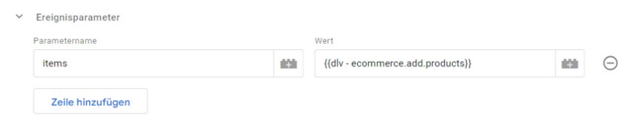 Google Tag Manager, Google Analytics 4 Konfiguration, Ereignisparameter "items"