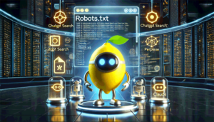 Cartoonhafte Darstellung einer Zitrone vor Bildschirmen und KI-Diensten - SMART LEMON