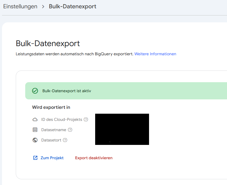 Screenshot des Bulk-Datenexports