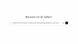 ChatGPT Screenshot der Suchanfrage "Ermittle die 10 GKV-Kassen mit dem besten Preis-Leistungs-Verhältnis im Jahr 2025." - SMART LEMON
