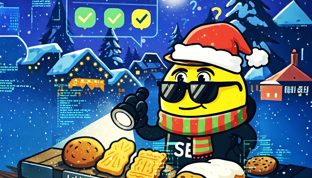 Cartoon-Zitrone mit Weihnachtsmütze leuchtet auf Weihnachtsgebäck